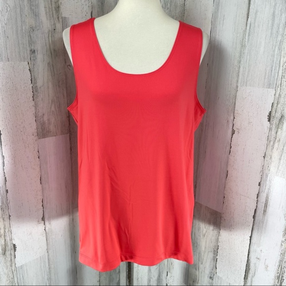 Chico’s Orange Liquid Knit Scoop Neck Sleeveless Blouse Top Shirt Stretch Sz 3